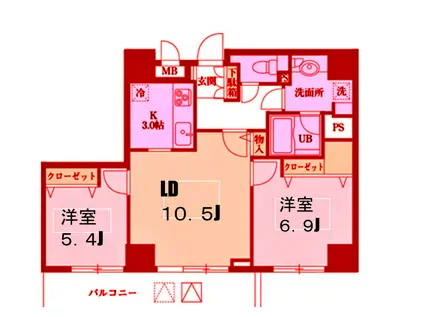 ドゥーエ横浜駅前(2LDK/12階)の間取り写真