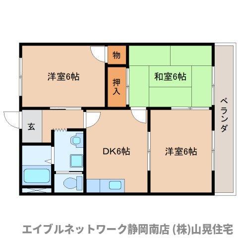 ハッピーパレス北棟(3DK/2階)の間取り写真