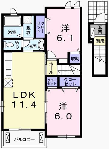 ネオルーラルハウス碇 B(2LDK/2階)の間取り写真