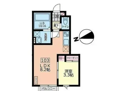 デュマンI(1LDK/1階)の間取り写真
