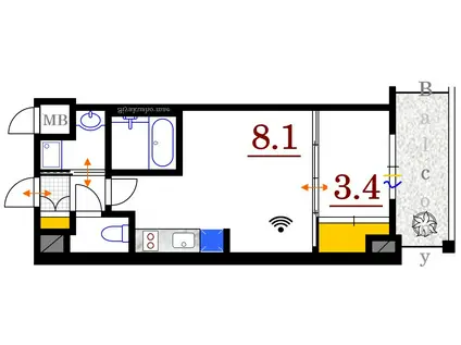 ブランシエスタ河原町(1LDK/5階)の間取り写真