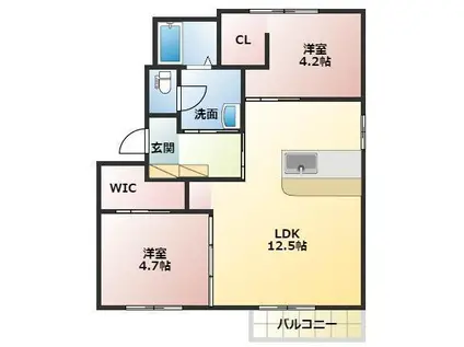 クリストフル江陽D(2LDK/2階)の間取り写真