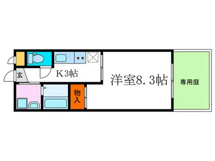 ウエストコート北白川(1K/1階)の間取り写真
