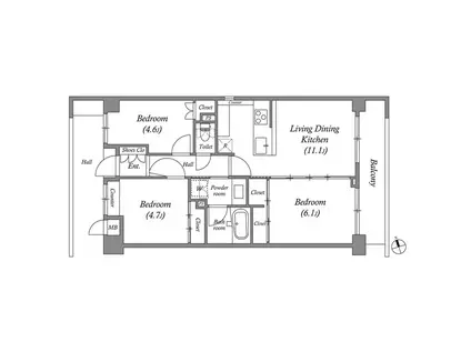レジデンス世田谷等々力(3LDK/7階)の間取り写真