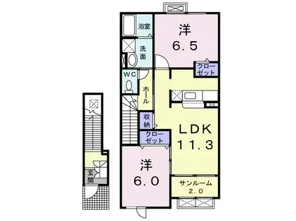 フレンテ デ エスコラB(2LDK/2階)の間取り写真