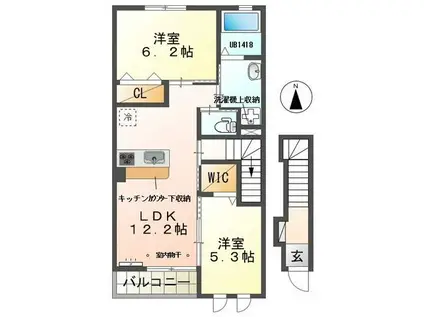 シーダー初生(2LDK/2階)の間取り写真