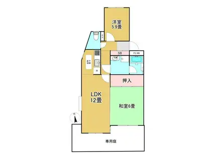 ライオンズマンション自由が丘第2(2LDK/1階)の間取り写真