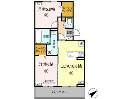 WM新八代 B棟(2LDK/2階)の間取り写真
