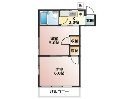 ベルモント池田町(2K/2階)の間取り写真