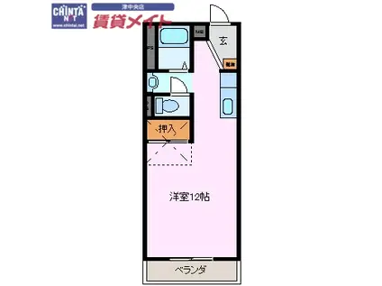 ハイツむくもと(ワンルーム/2階)の間取り写真