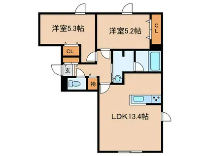 JANUS RESIDENCES月寒中央(2LDK/2階)の間取り写真