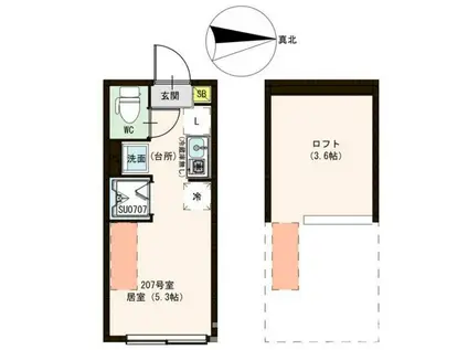 ハーモニーテラス中村南(ワンルーム/2階)の間取り写真