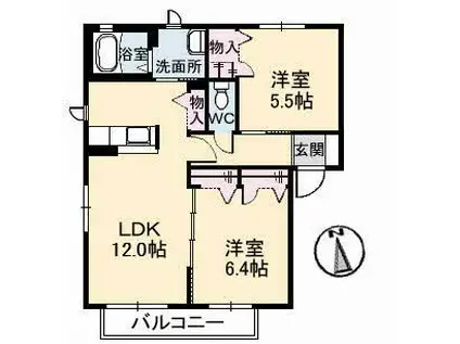 シャーメゾン津山A(2LDK/2階)の間取り写真