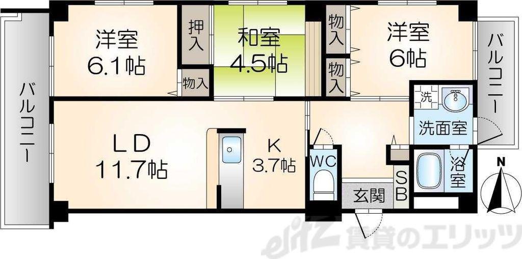 パルコート(3LDK/5階)の間取り写真