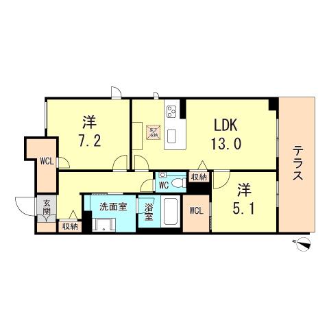 VIA SOLE 六甲道(2LDK/1階)の間取り写真