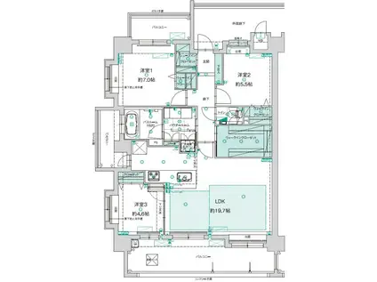 アクタス博多グランミライ(3SLDK/4階)の間取り写真