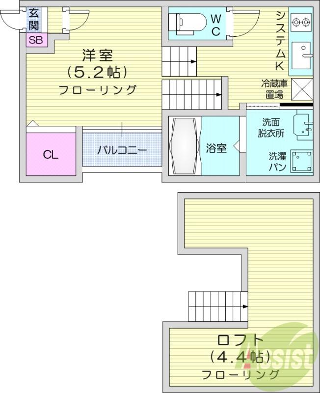 オプティマルコーポ(ワンルーム/2階)の間取り写真