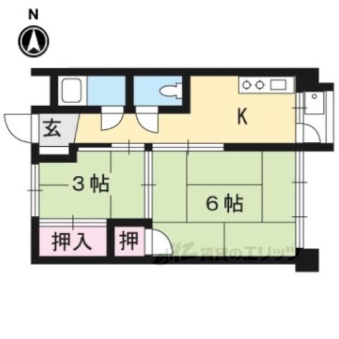 第一白川ハイツ(2K/4階)の間取り写真
