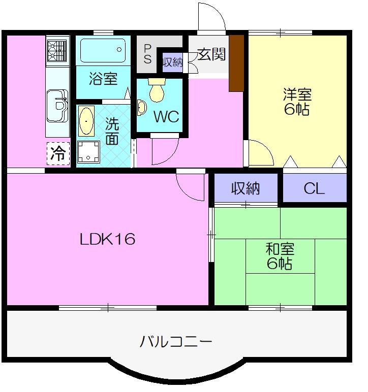 ラフィーネ六名(2LDK/2階)の間取り写真