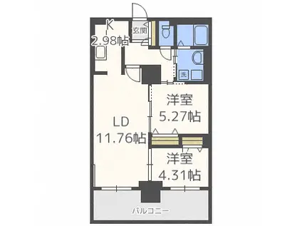 パシフィックタワー札幌(2LDK/4階)の間取り写真
