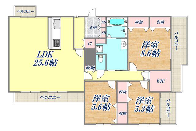 ドムス芦屋(3LDK/2階)の間取り写真