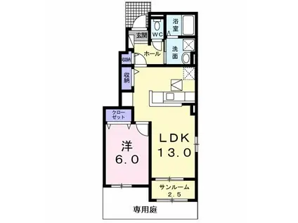 オアシス11 B(1LDK/1階)の間取り写真