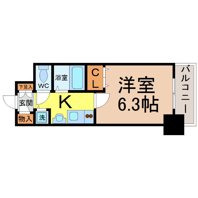 プレサンス名古屋駅前ヴェルロード(1K/2階)の間取り写真