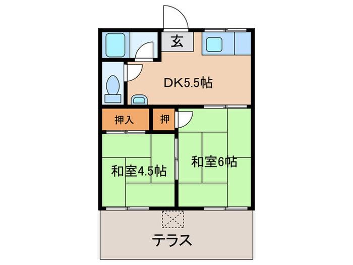 堂の池ハイツ(2DK/1階)の間取り写真