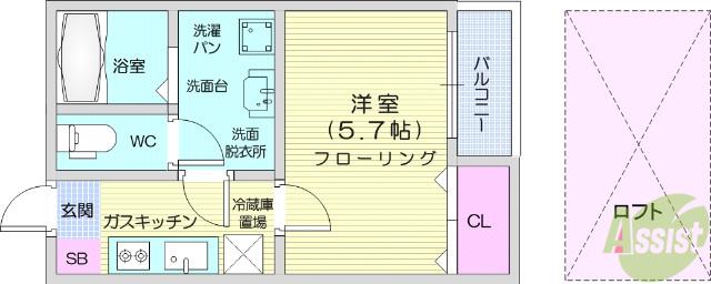 ラミアカーサ(1K/2階)の間取り写真