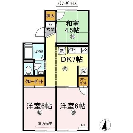 パレーシャル藤原 A棟(3DK/1階)の間取り写真