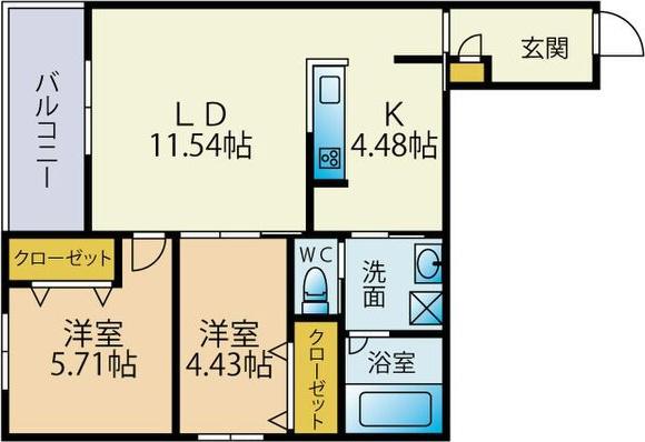 PORTE-BONHEUR(2LDK/5階)の間取り写真