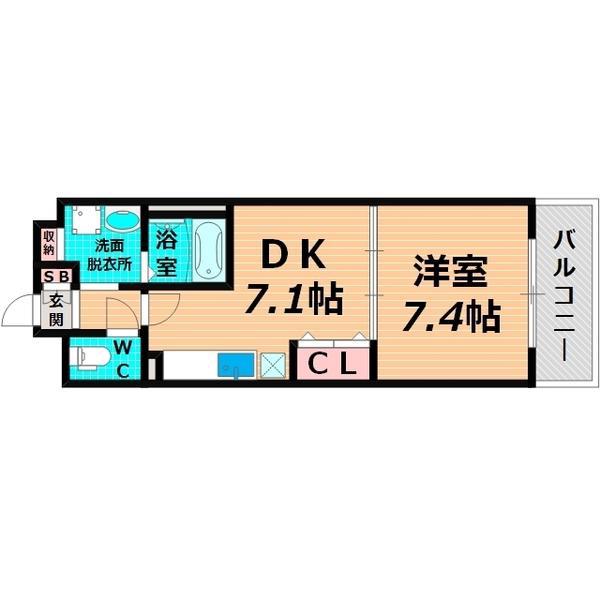 メゾンバイタルD棟(1DK/2階)の間取り写真