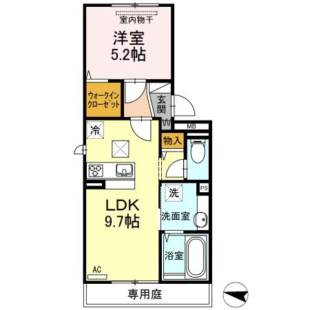 ベイ ブランシェ西阿知(1LDK/1階)の間取り写真