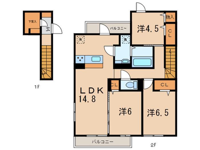 グレイスコート芦屋大原町(3LDK/2階)の間取り写真
