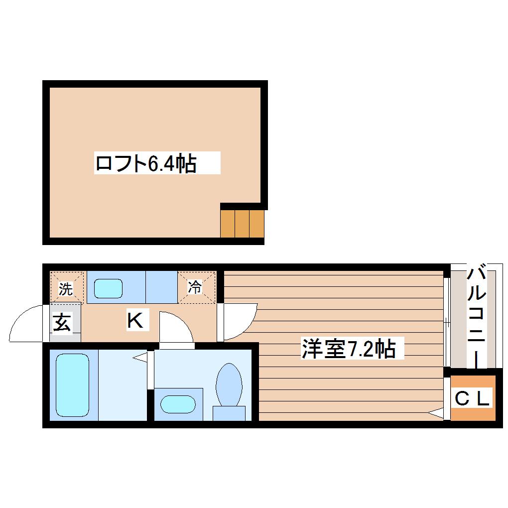 グランコンフォール宮城野(1K/2階)の間取り写真