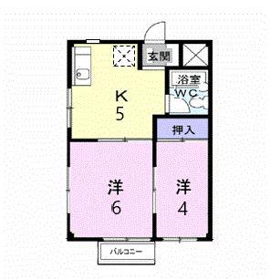 サンビレッジ稲生(2K/2階)の間取り写真