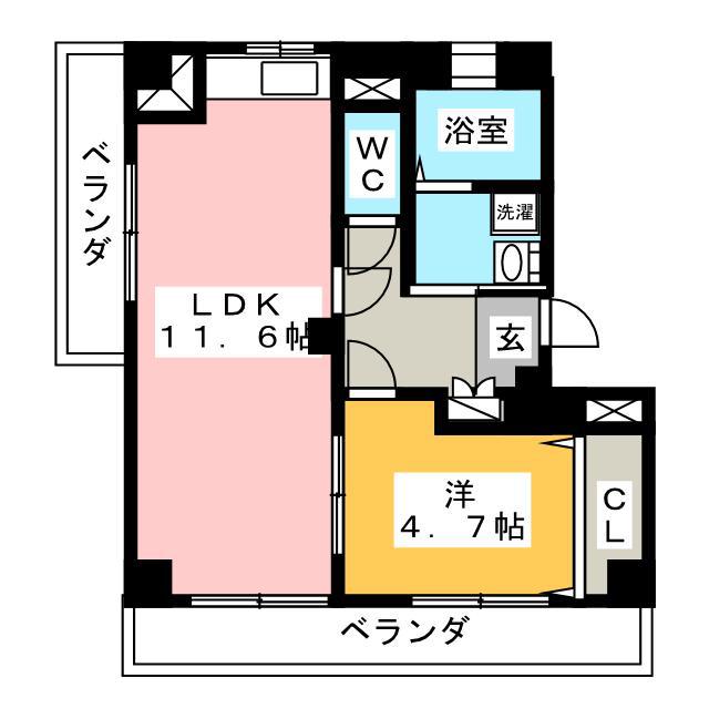 サンハイムU.S ウエスト(1LDK/2階)の間取り写真