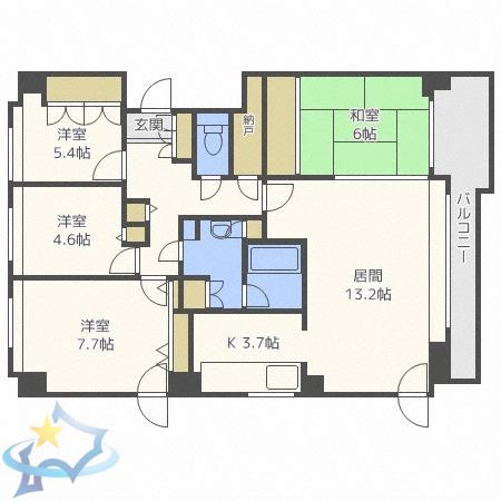 ドミール南17条(4LDK/9階)の間取り写真