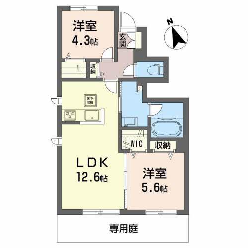 VIVANT HILL川内(2LDK/1階)の間取り写真