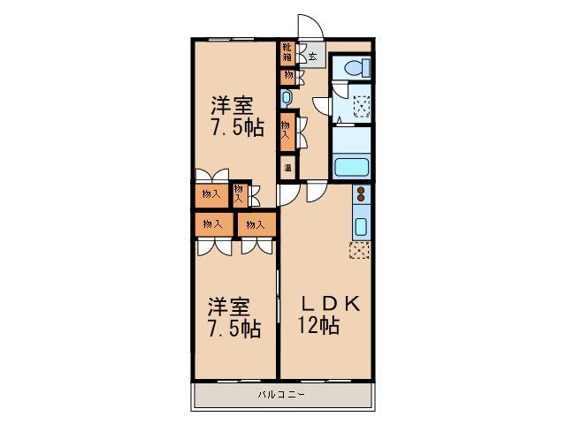 レジデンスカープ自治医大(2LDK/6階)の間取り写真