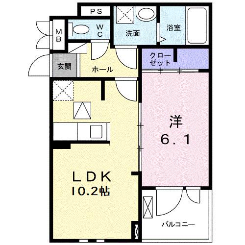 ウェルス暁(1LDK/1階)の間取り写真