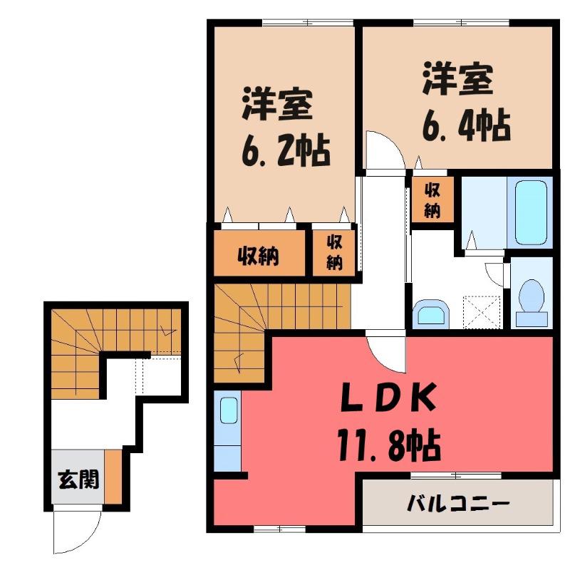 フィオーレ(2LDK/2階)の間取り写真