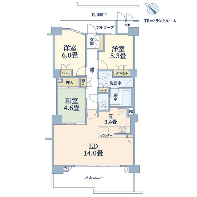 グランロジュマン豊中少路A街区(3LDK/4階)の間取り写真