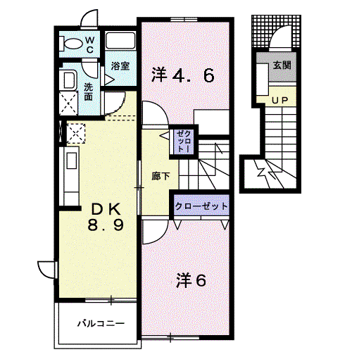 イデアール A(2DK/2階)の間取り写真