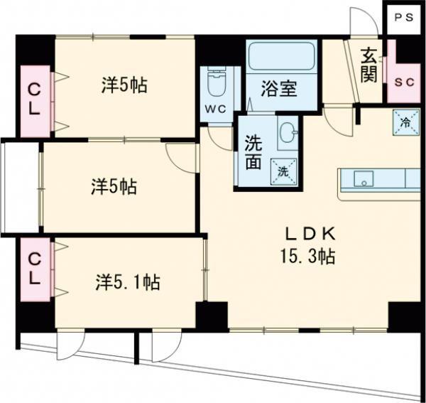 SKビル(3LDK/7階)の間取り写真