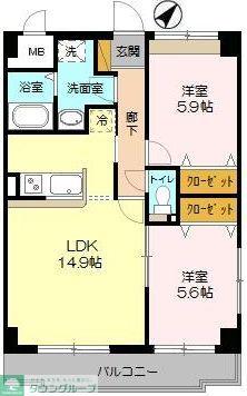 ドミール陽水(2LDK/2階)の間取り写真