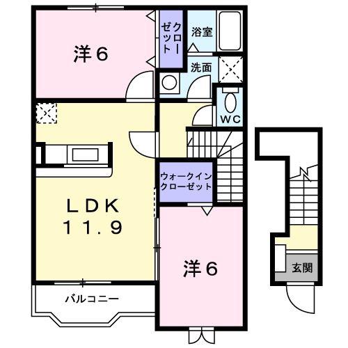チェルシーA(2LDK/2階)の間取り写真