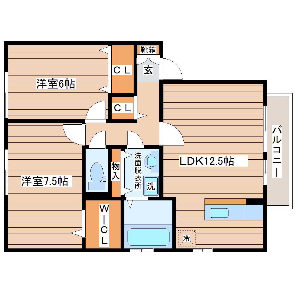 シャルマンコート杜 C(2LDK/1階)の間取り写真