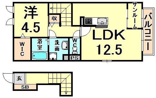 リヒト・ヴィラ2(1SLDK/2階)の間取り写真