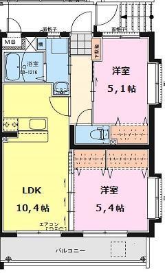 エアフォルクIII(2LDK/3階)の間取り写真